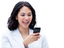 Portrait of a jolly businesswoman sending a text Portrait of a jolly businesswoman sending a text