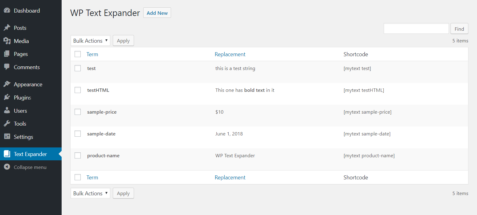 Define your custom shortcodes in the WP Admin